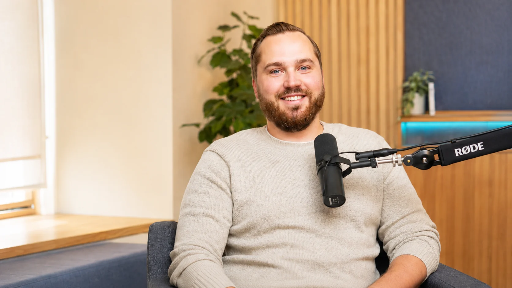 Ben Langner recording a podcast